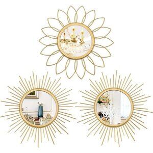 3 Pack Metal Mirrors for Wall Sunburst Wall Mirrors Home Décor Decorative